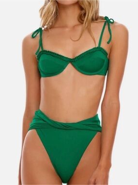 Agua Bendita Emerald Green Tie-Shoulder Underwire Bikini Set